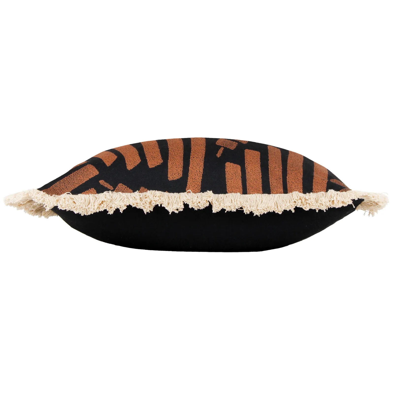 Paoletti Oromo Printed Geometric Fringed Cushion in Brown 4