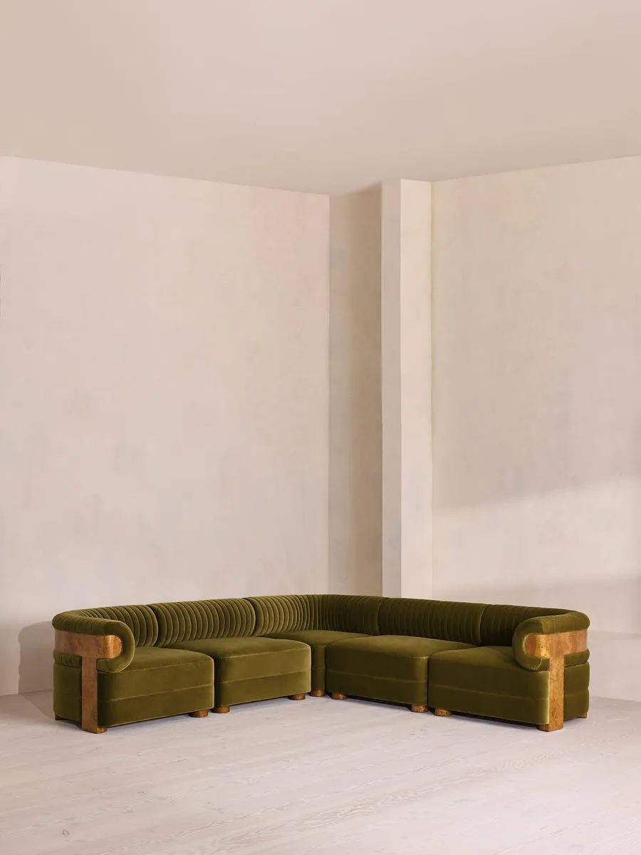 Caleb Modular Corner Sofa, Velvet, Olive, Dark Burl