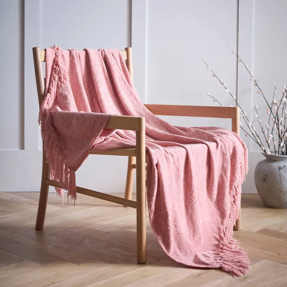 Portfolio Home Malmo Textured Tassels Chenille Throwover Throw Blanket 127 x 152 cm in Pink