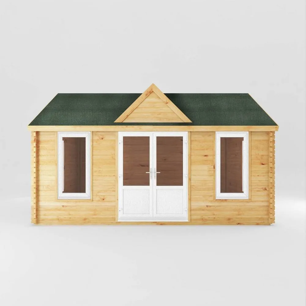 Mercia 5.3 x 4 m Clock Tower Log Cabin - 44 mm - White UPVC Windows & Door in Light Brown 3