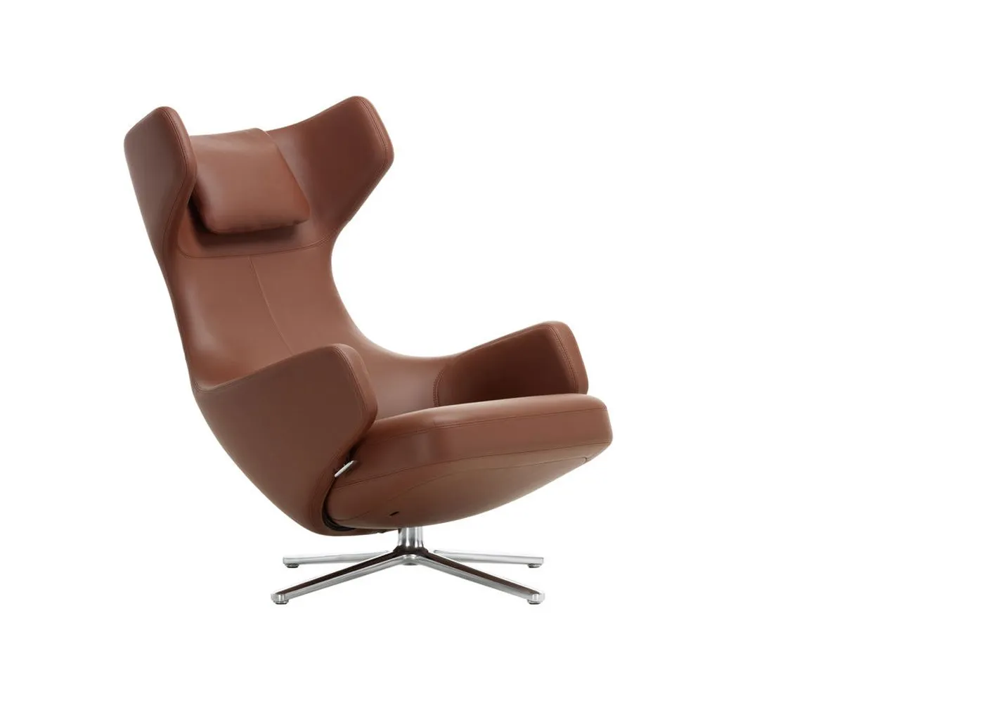 Vitra Grand Repos Chair Premium Leather Brandy Polished Base Glides for Carpets 1