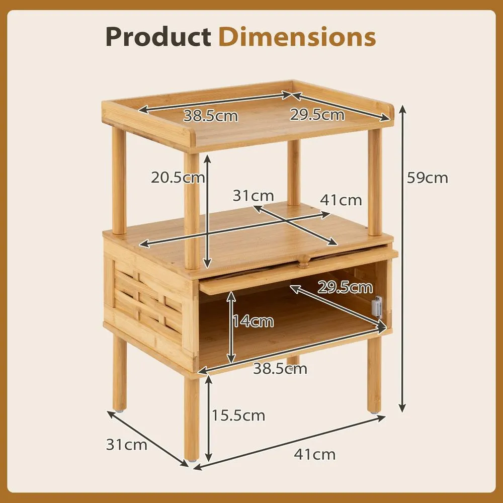Costway Bamboo Rattan Bedside Table with Flip Up Door & Open Shelf Natural 2