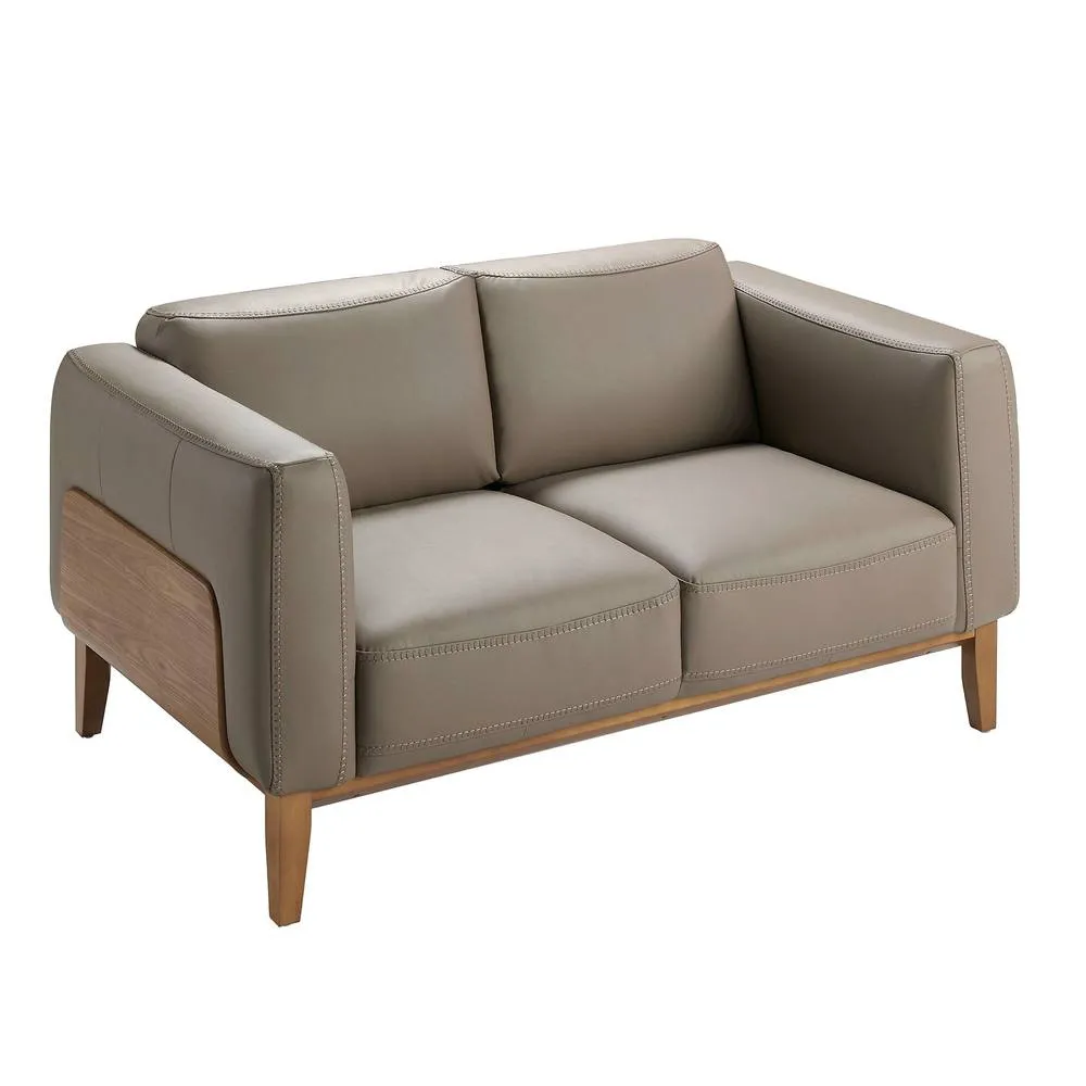 Angel Cerda Mink Cowhide Leather 2-Seater Sofa with Walnut Legs in Taupe