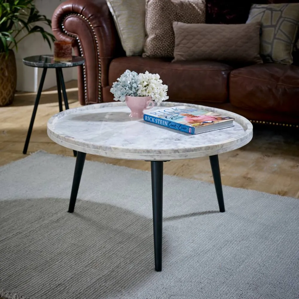 IH Design Ana Real Marble Coffee Table With Metal Legs For Living Room in White 3