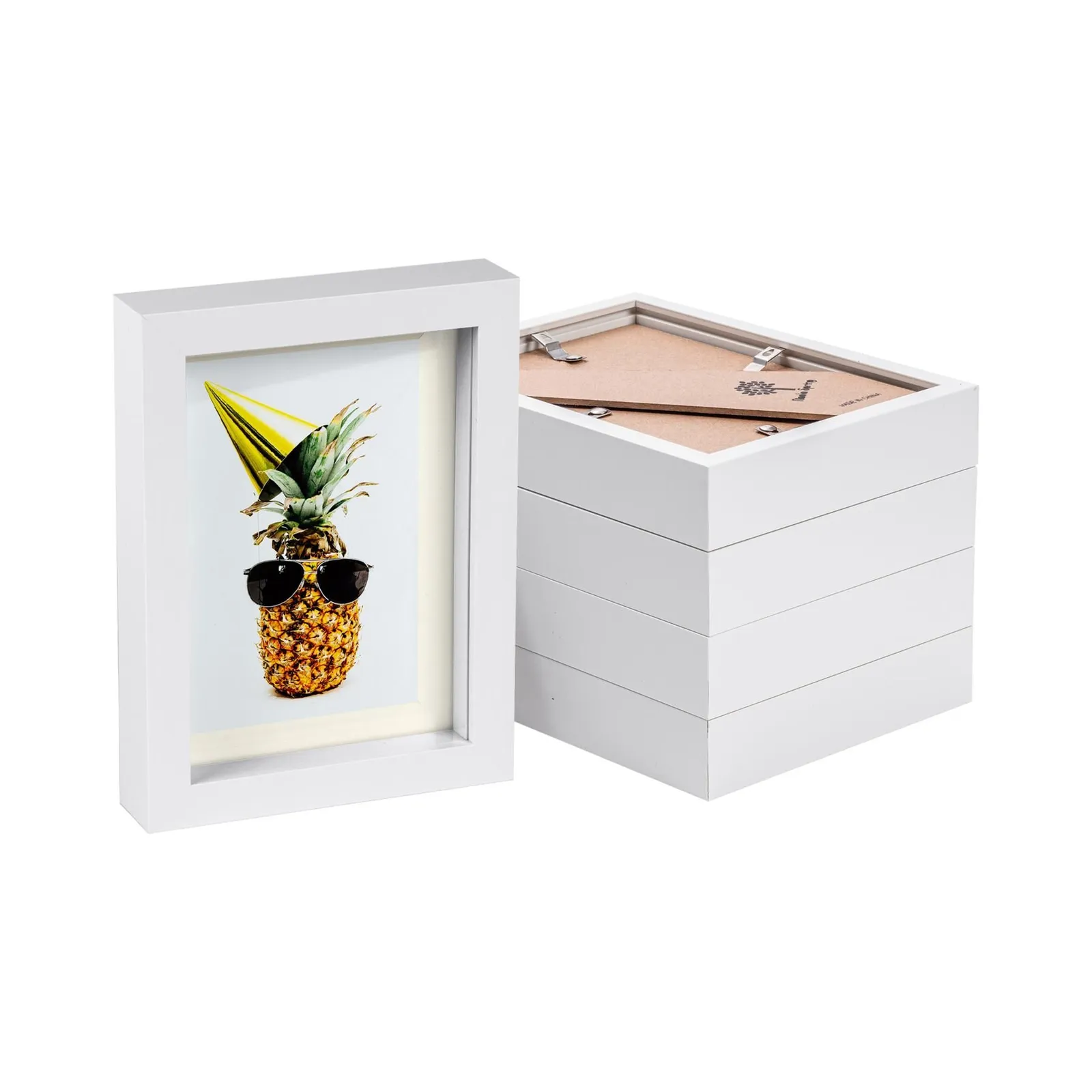 Nicola Spring 5" x 7" White 3D Box Photo Frames - 4" x 6" Mount - Pack of 5 in Ivory